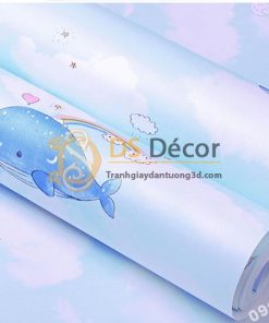 Giấy Dán Tường Cá Heo Dolphin và Mây Phòng Trẻ Em 3D134