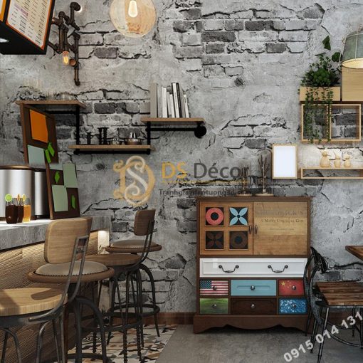 Giấy Dán Tường Quán Cafe Tường Gạch Cổ 3D109