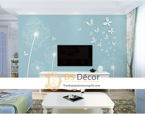 Tranh Dán Tường 3D|5D Hoa Bồ Công Anh và Bướm - 5D008