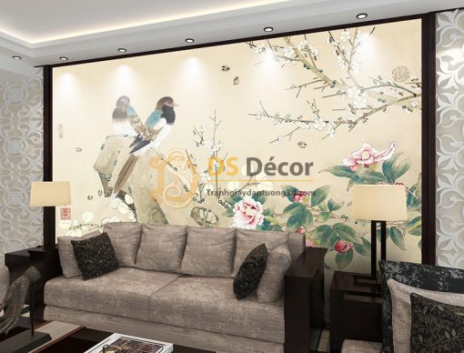 Tranh Dán Tường 5D Họa Tiết Chim Sẻ Và Hoa - 5D002