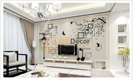 Tranh Dán Tường 3D|5D Họa Tiết Ô Vuông và Chim phong cách Hàn Quốc - 5D006